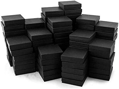 TheDisplayGuys - 25-Pack #53 Cotton Filled Cardboard Paper Jewelry Boxes Gift Case - Matte Black (5.4" x 3.9" x 1.0") - for Shipping or Storage