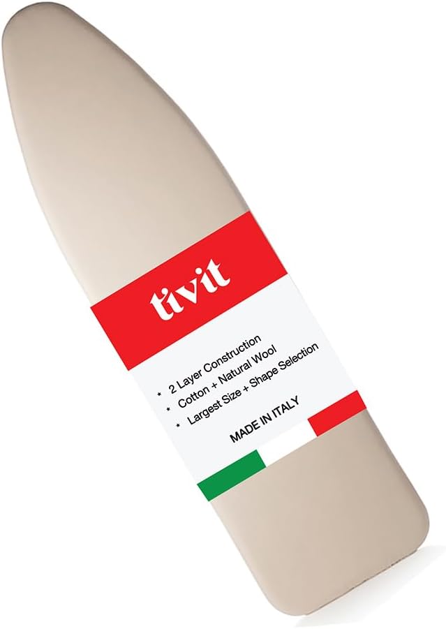 TIVIT Ironing Board Cover for Bartinelli Classic Ironing Board, 43x13, Ecotek Chemical Free Eco-Friendly Wool Padded Cover, Fastener Straps, Elastic Pull Bungee Cord, Made in Italy
