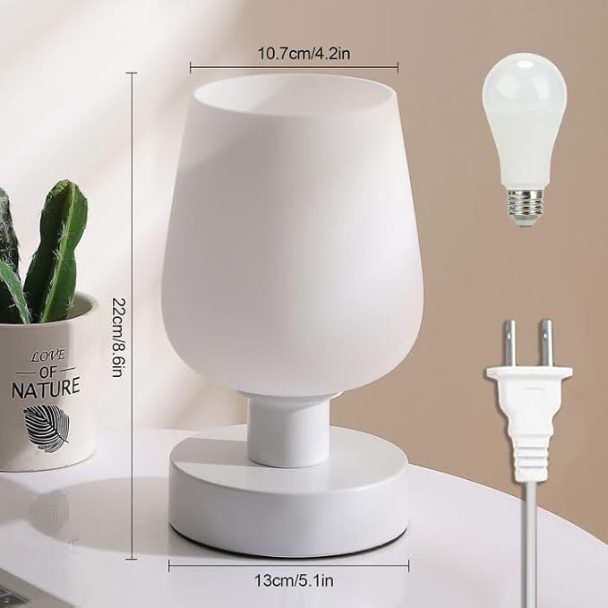Touch Bedside Table Lamp with 2 USB Ports, Dimmable Small Table Lamp for Bedroom & Living Room with White Opal Glass Lamp Shade & LED Bulb, Modern Nightstand & Desk Lamp