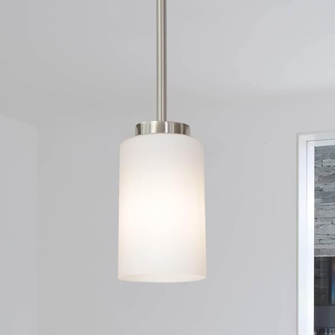 1-Light Farmhouse Chandelier Pendant Light Fixtures with Opal White Shades, Hanging Ceiling Pendant Lighting Brushed Nickel for Kitchen Dining Room Study