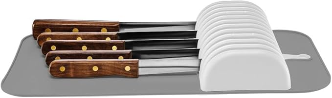 Madesmart Antimicrobial Classic Large Knife Mat Soft-Grip, Non-Slip Drawer, Long-Lasting Home Organization, EPA Certified, White
