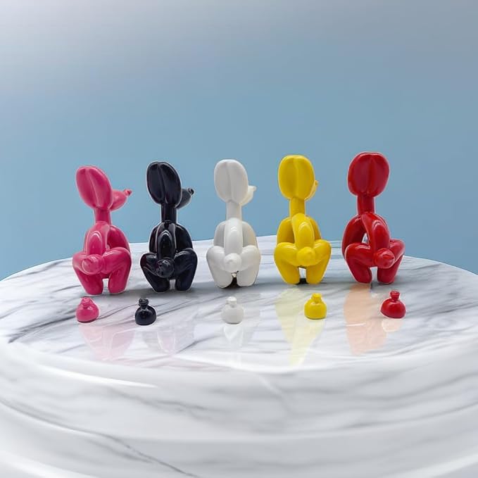 Balloon Dog Mini Poop Dog Decoration Desktop in Living Room Art Animal Small Statue,Bookshelf Decor (Red and Pink)