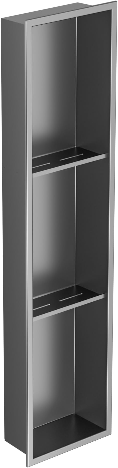 Stainless Steel Shower Niche 8" X 36", No Tile Needed Three-Tier Wall Niche, Recessed Shower Shelf for Bathroom Storage, Gun Metal