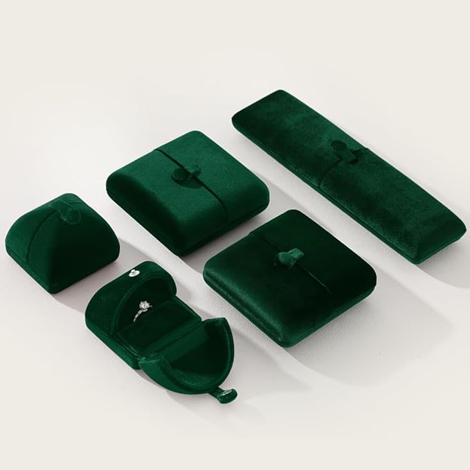 Velvet Ring Box,Engagement Jewelry Gift Boxes Holder for Women,Ceremony Rings Display for Proposal,Wedding Day Case (Green)
