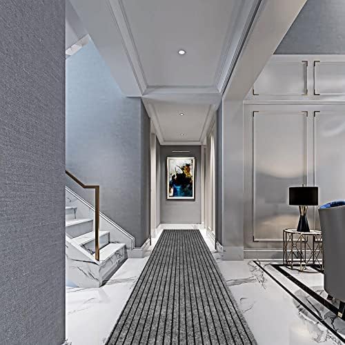 2' x 31' Runner Rugs with Rubber Backing, Indoor Outdoor Utility Carpet Runner Rugs, Stripe Gray, Can Be Used as Aisle for The RV and Boat, Laundry Room and Balcony
