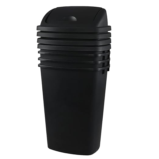 Begale 13 Gallon Rectangular Plastic Kitchen Trash Can with Swing Lid, Set of 4 Plastic Swing Top Waste Bin, Black
