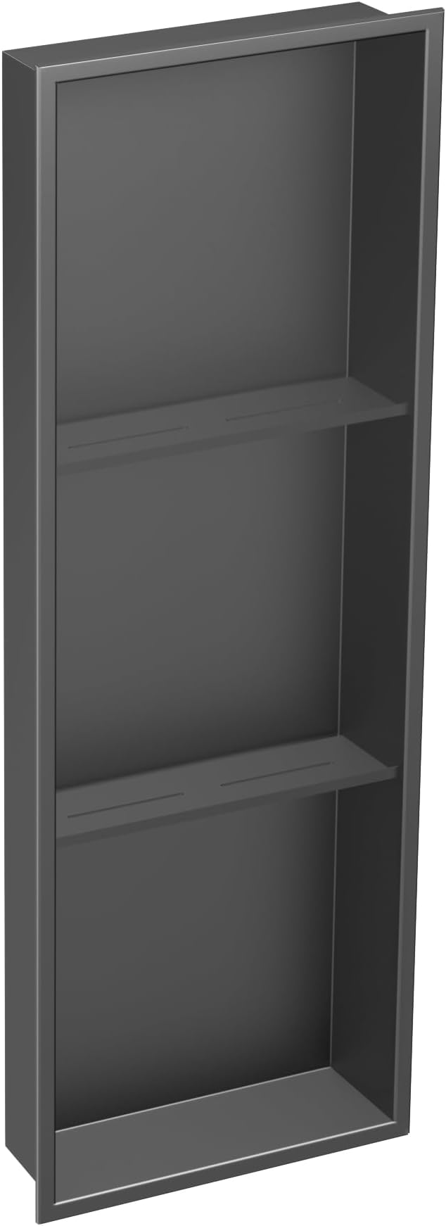 Stainless Steel Shower Niche 12" X 36", Three-Tier Shelf for Bathroom Storage, No Tile Needed Recessed Wall Niche, Gun Metal