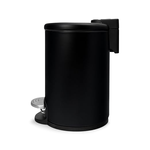 ACENTO 0.65 Gal Round Bathroom Trash Can with Lid – Soft Close Step Pedal Waste Bin & Removable Inner Liner – Stainless Steel Garbage Can for Bathroom, Bedroom, Dorm, Office – Matte Black