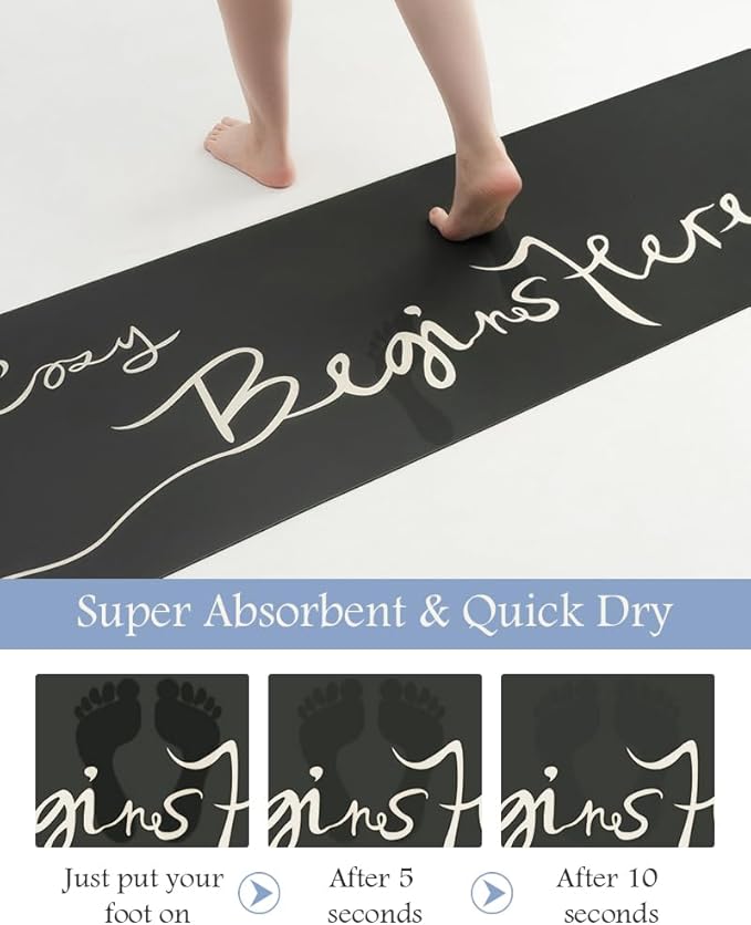 Bath Mat-Bath Mat Rug Non Slip Super Absorbent Stain Resistant Quick Dry Thin Bathroom Rug-Bath Mats for Bathroom Floor Bathtub Vanity-Bathmat Bath Rug Easy Care-17"x35",Black