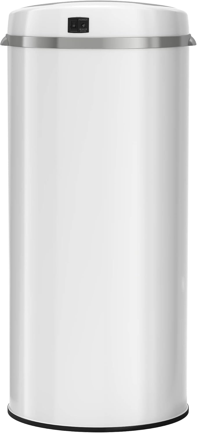 iTouchless 13 Gallon Trash Can with Odor Filter, Round White Stainless Steel Trashcan Garbage Bin for Home Office Work Bedroom Living Room Garage Large Capacity Slim Wastebasket