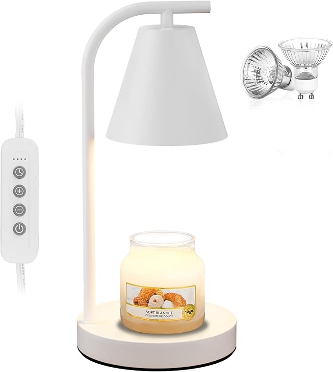 White Candle Warmer with Timer - Electric Candle Lamp for Scented Wax with 2 Bulbs - House Warming Gifts for Women