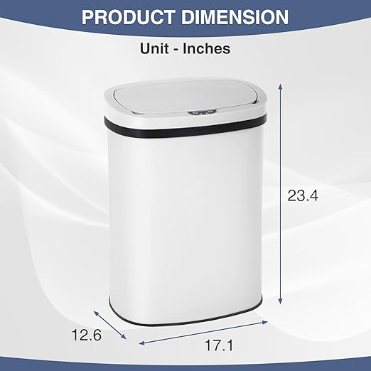 PayLessHere 13 Gallon Trash Can Kitchen Trash Can Automatic Garbage Can with Lid Touch Free High-Capacity Motion Sensor for Kitchen Bedroom Bathroom Office Trash Bin (1, White Stainless Steel)