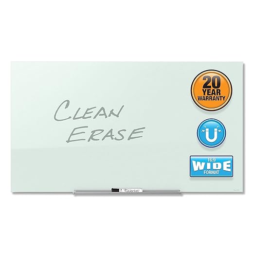 Quartet Glass Whiteboard, Magnetic Dry Erase Board, Wall Mounted Whiteboard for Office, School and Home, 50"W x 28"H, White (G5028IMW)