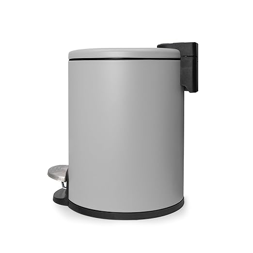 ACENTO 1.3 Gal Round Bathroom Trash Can with Lid – Stainless Steel Small Trashcan with Soft Close Pedal & Removable Liner – Compact Waste Bin for Bathroom, Bedroom, Dorm, Office – Matte Gray