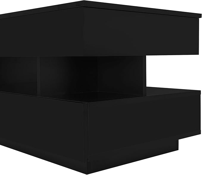 Modern High Gloss LED Coffee Table 39.3-Inch Multi-Functional Lift-Top Center Table with Hidden Storage Space, 2 Drawers for Small Spaces Living Room, Black