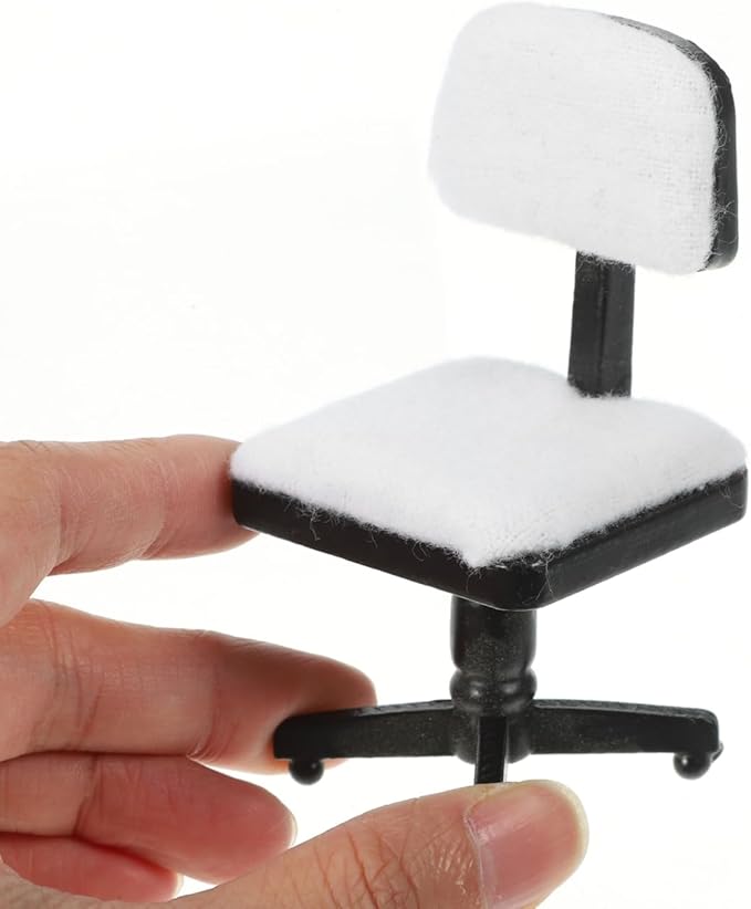 NUOBESTY 1:12 Dollhouse Miniature Office Furniture Set - Black Desk & Chair with Computer, Mouse, Keyboard, Printer for Kids' Doll House Decoration