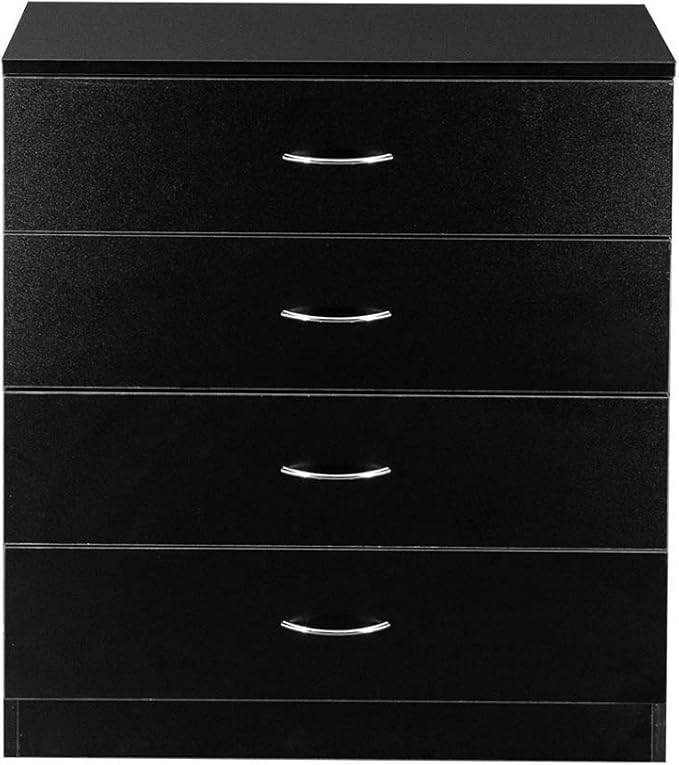 Black Night Stand, Bedside Table/Nightstand with 4 Drawers, Compact Side Table for Bedroom, College Dorm & Living Room, Wooden End Table Bedroom