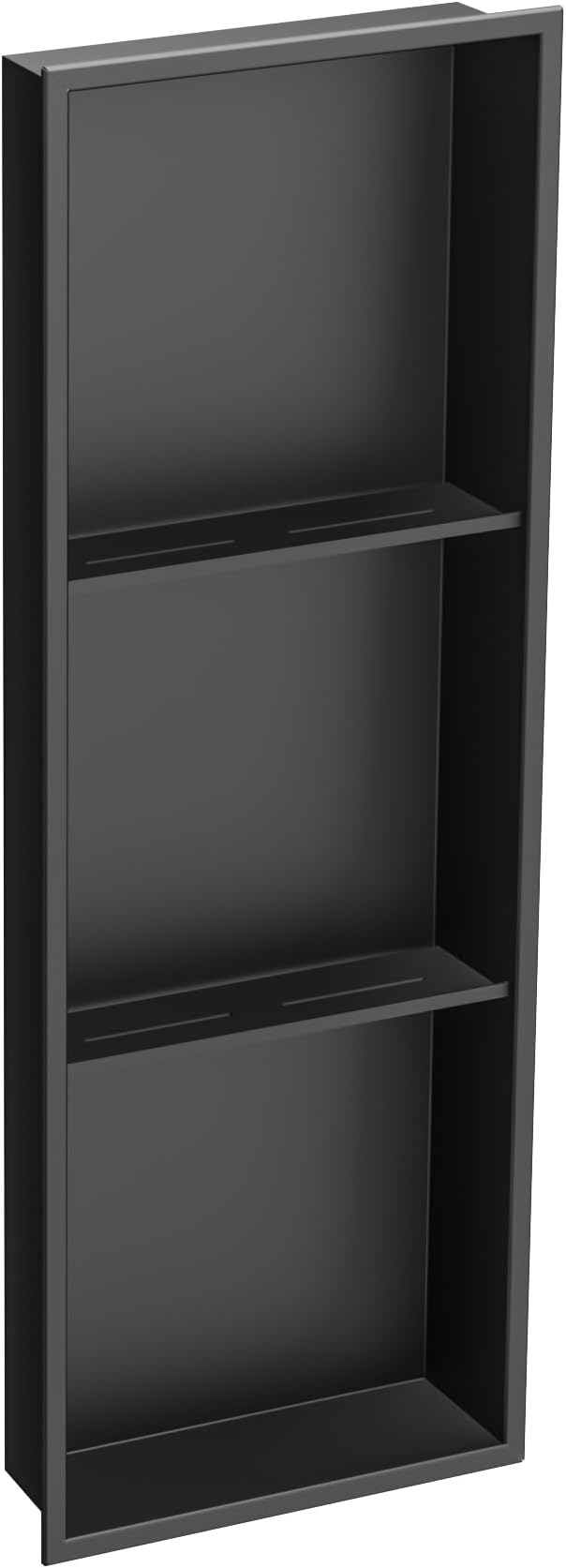 Stainless Steel Shower Niche 12" X 36", No Tile Needed Wall Niche Three-Tier, Recessed Shower Shelf for Bathroom Storage, Matte Black
