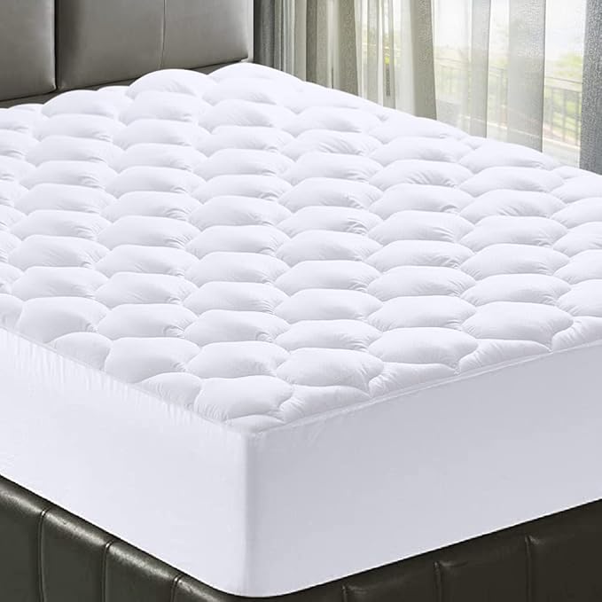 MATBEBY Twin XL Mattress Pad - Cooling Breathable Mattress Topper, Quilted Fitted Mattress Protector, Pillow Top Mattress Cover with 8-21" Deep Pocket, Soft, Machine Washable, White, Twin Extra Long