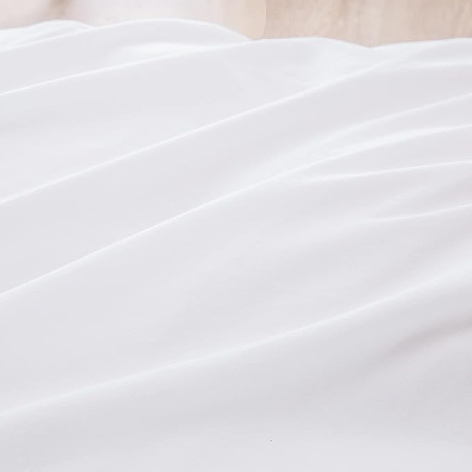 BESTOUCH Duvet Cover Set 100% Washed Cotton Linen Feel Super Soft Comfortable Chic Lightweight 3 PCs Home Bedding Set Solid Bright White Oversized King