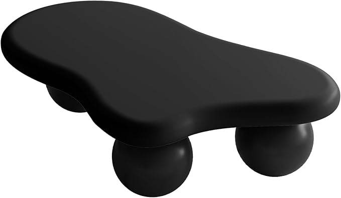 47 Inch Cloud Shaped Coffee Table with 3 Ball Legs for Living Room Black