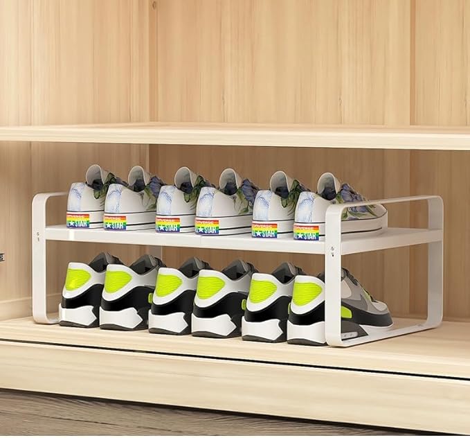 Bayou 1-Tier Expandable Shoe Rack, Adjustable Closet Shoe Storage Organizer, Heavy Duty Carbonsteel Shoe Shelf, Stackable Free Standing Shoe Rack for Small Space (H:10")