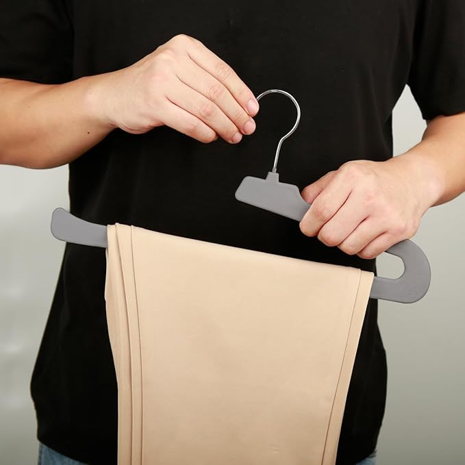 Velvet Pants Hangers,8 Pack Non Slip Felt Slack/Trouser HangersSlim & Sleek Heavy Duty Space Saving Closet Hanger with 360° Swivel Hook,Tank Top Hangers for Shorts,Jeans,Suit Pants,Towel(Gray)