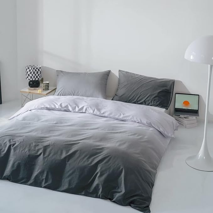 Gradient Gray Comforter Set Ombre White Gray Bedding Set Twin Women Aesthetic Comforter 3 PCs Gray Color Bed Comforter Set Twin Gradient White and Gray Comforter Set Twin