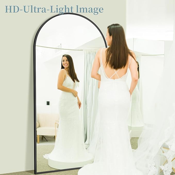 Full Length Mirror with Stand, 78"x38" Arched Full Body Mirror, Large Stand Up Mirrors, Aluminum Frame Floor Standing Mirrors, Freestanding Hanging Leaning Mounted for Bedroom Living Room,Black