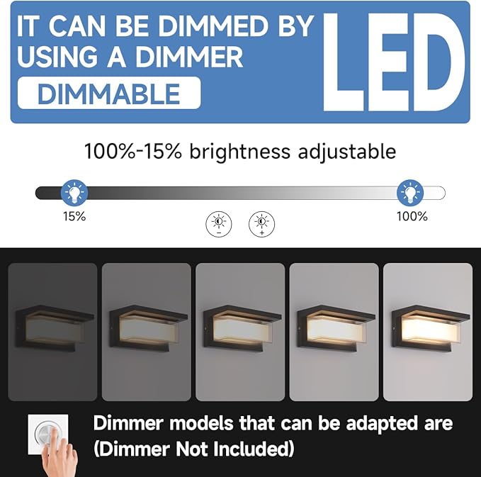 Outdoor Porch Light 24W Outdoor Wall Sconce Lights 3 Color 3000K/4000K/6500K Outdoor Light Fixture 2100LM IP65 Waterproof for House Garage Exterior Lighting fixtures Backyard Garden 1 Pack