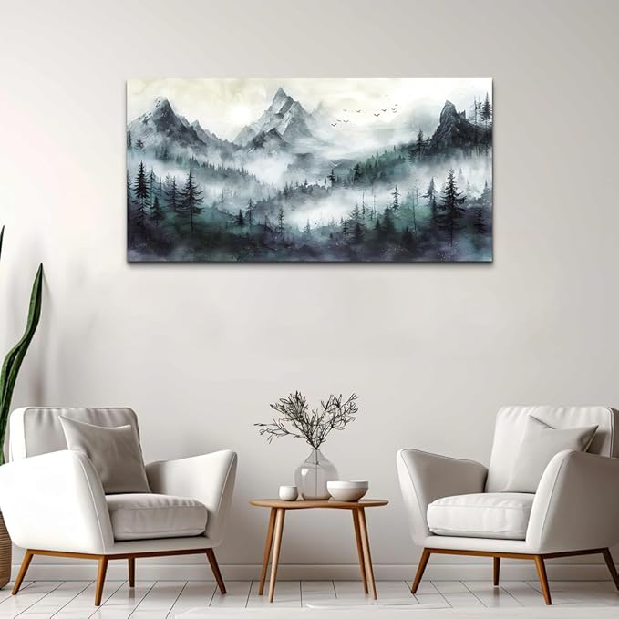 Lapremoly Trees Landscape Wall Painting Artwork Foggy Forest Wall Picture Large Wall Art For Living Room Modern Wall Decorations For Bedroom Office Wall Decor Canvas Prints Home Decor Ready to hang