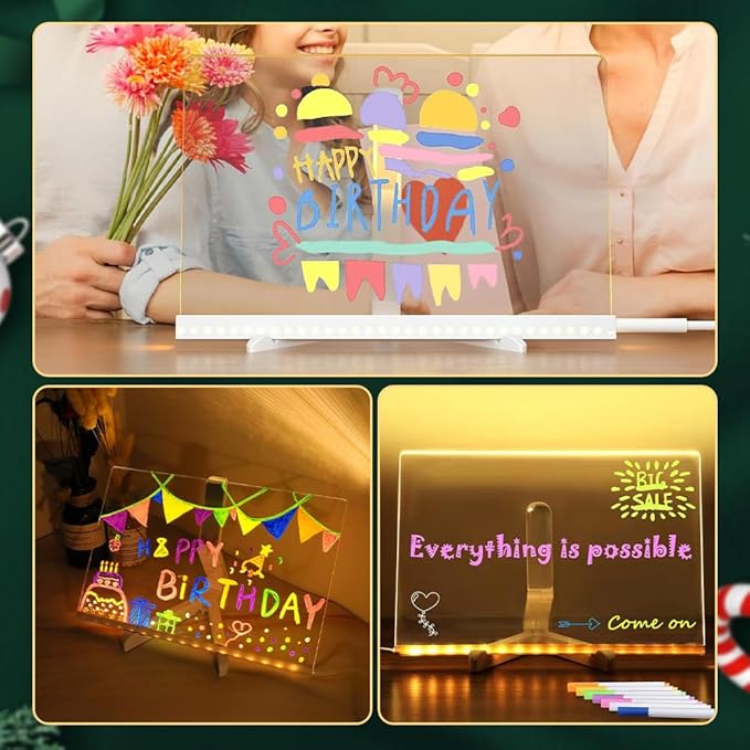 LED Note Board With Colors, Lighted Acrylic Dry Erase Message Board, Illuminated Notepad With Adjustable Stand and 7 Pens (11.8 7.9")