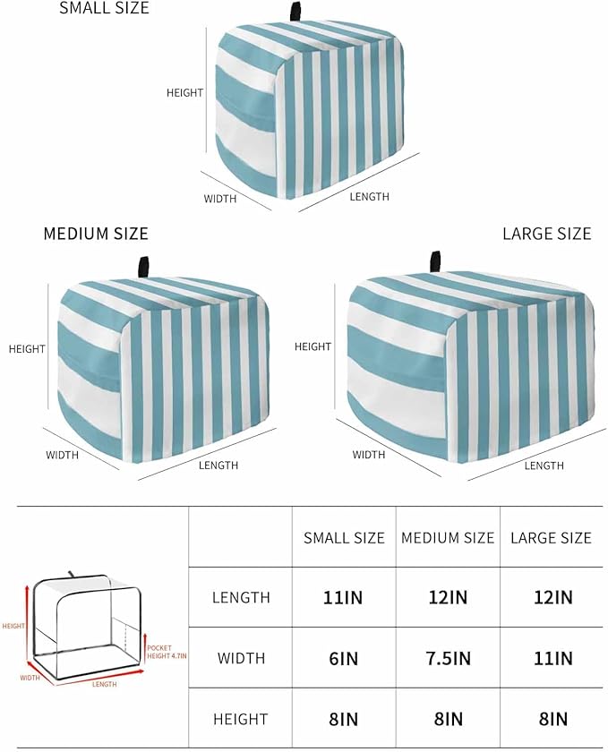 Toaster Cover 2 Slice Cyan Blue Stripes Toaster Oven Cover with Pockets Vertical Striped Dustproof Bakeware Protector Small Kitchen Appliance Dust Covers and Fingerprint Protection for Women