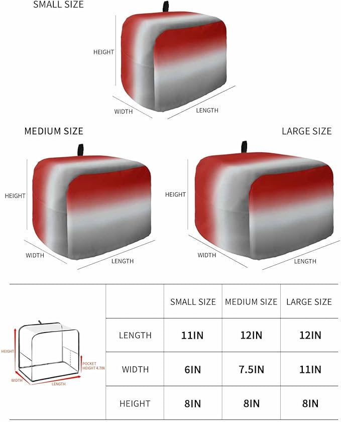 Toaster Cover 4 Slice Red Grey Ombre Toaster Oven Cover with Pockets Gradient Gradual Color Dustproof Bakeware Protector Small Kitchen Appliance Dust Covers and Fingerprint Protection for Women