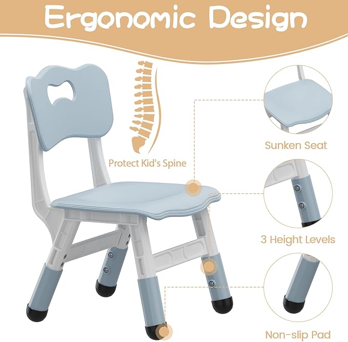 GAOMON Kids Table and 4 Chairs Set, Height Adjustable Toddler Table and Chairs Set for Ages 2-10, Graffiti Desktop, Non-Slip Legs, Child Table for Daycare Classroom Home