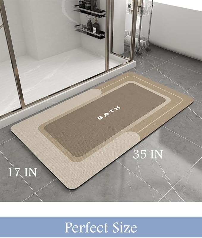 Bath Mat-Bath Mat Rug Non Slip Super Absorbent Stain Resistant Quick Dry Thin Bathroom Rug-Bath Mats for Bathroom Floor Bathtub Vanity-Bathmat Bath Rug Easy Care-17"x35",Beige