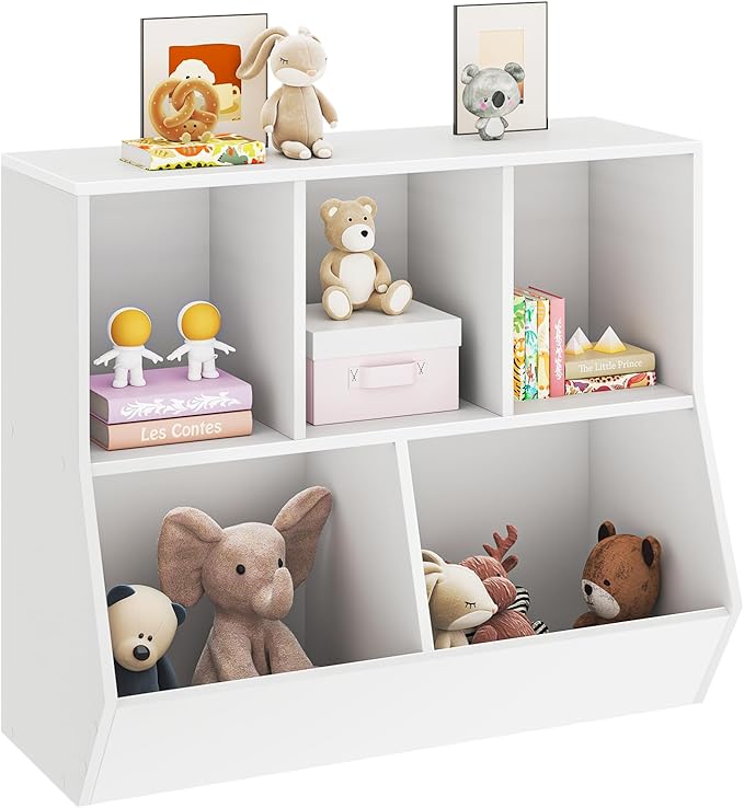 oneinmil Kids Bookshelf, Toy Storage Cubby, Children's Toy Shelf, 35.4" L Storage Cabinet, Fit for Children's Room, Hallway, Kindergarten and Playroom, White