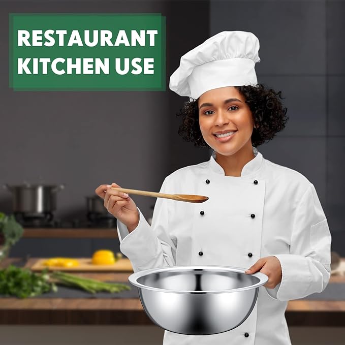 Pinkunn Set of 12 Stainless Steel Mixing Bowls, Nesting Metal Prep Salad Bowl Bulk Kitchen Large Reusable Baking Food Container for Hotel Restaurant Home Cooking, Silver(9.45 x 3.15 Inch)