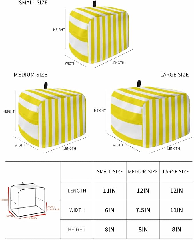 Toaster Cover 4 Slice Yellow Stripes Toaster Oven Cover with Pockets Vertical Striped Dustproof Bakeware Protector Small Kitchen Appliance Dust Covers and Fingerprint Protection for Women