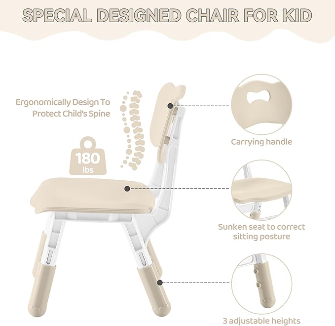 Kids Study Table and Chairs Set, Height Adjustable Toddler Table and Chair Set for Kids Ages 3-8, 31.5" L x 23.6" W Graffiti Desktop Plastic Children Art Table with 4 Seats