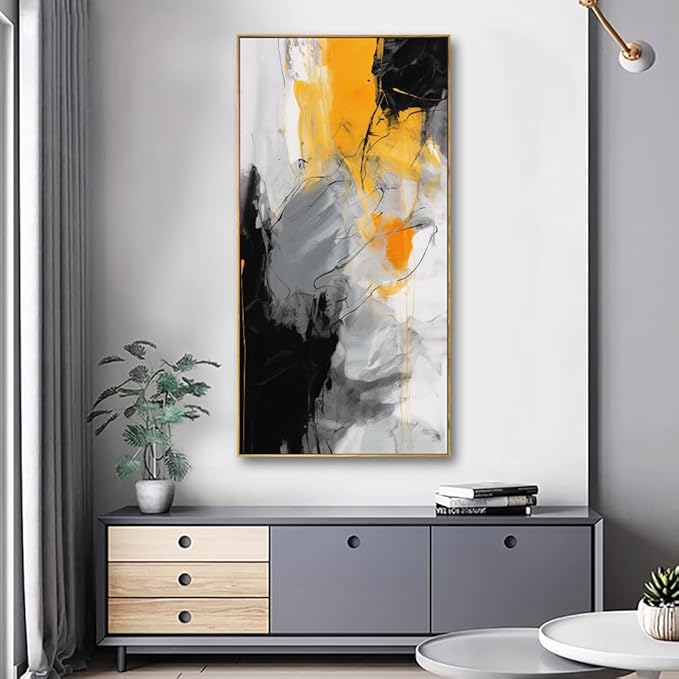 Wall Art Large Modern Abstract Artwork Black Yellow Canvas Painting for Living Room Bedroom Office Home Decor 30"x60" with Framed…