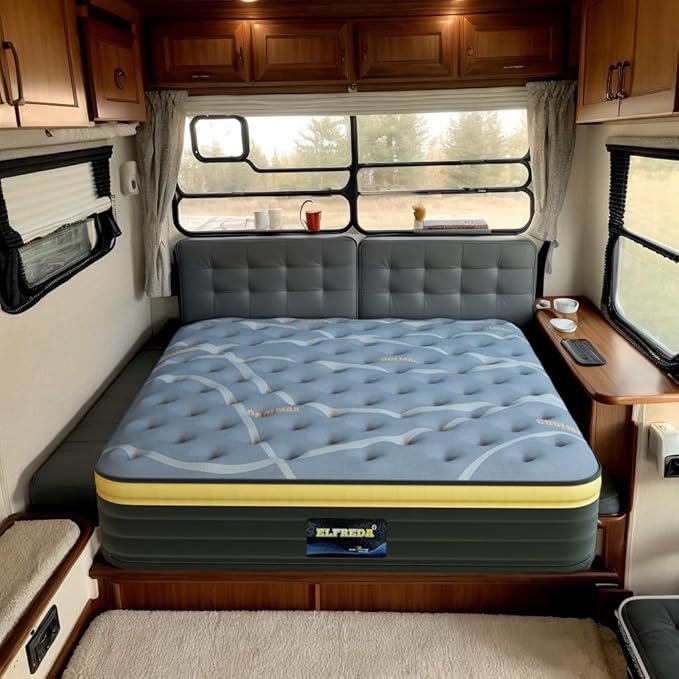 Elfreda Short Queen Mattress, 12 inch Pillow Top Pocket Spring Hybrid RV Mattress, Memory Foam Innersprings Medium Firm,Supportive Pressure Relief 74''x60 Camper in a Bag