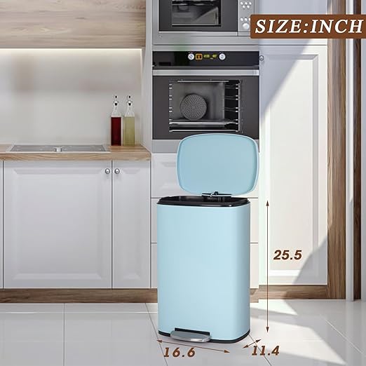 BestOffice 13 Gallon (50L) Trash Can with Soft-Close Foot Pedal, Fingerprint Proof Stainless Steel Can for Kitchen, Home, Office, Bedroom, Bathroom - Blue