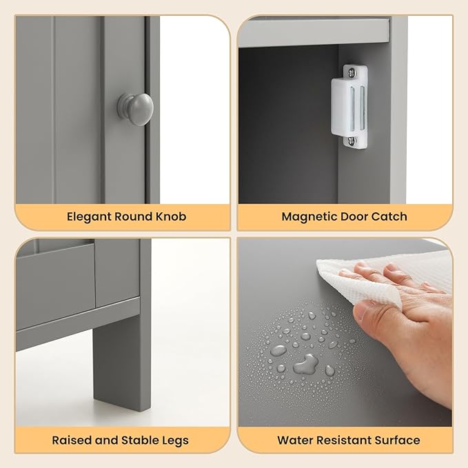 Tangkula Bathroom Storage Cabinet, Freestanding Wooden Single Door Side Floor Organizer with Adjustable Shelf, Small Bathroom Cabinet for Small Spaces, Living Room (Grey)