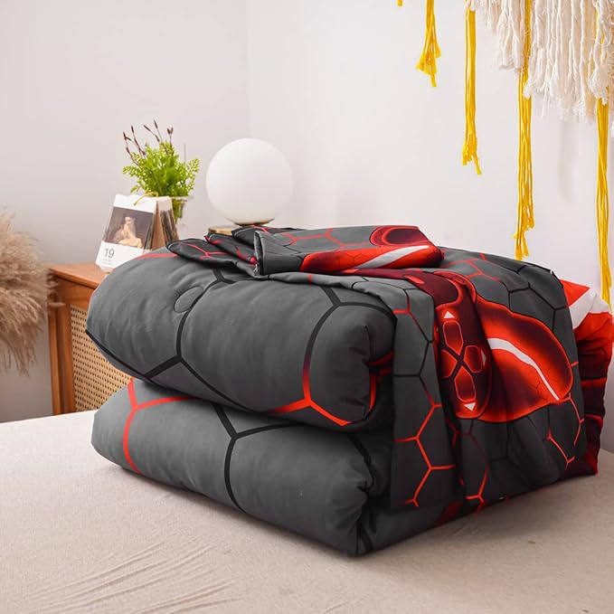 NTBED Game Console Comforter Set for Boys Girls Kids 3D Gaming Geometric Lightweight Microfiber Gamer Bedding Sets (Red, Twin 5Pcs)