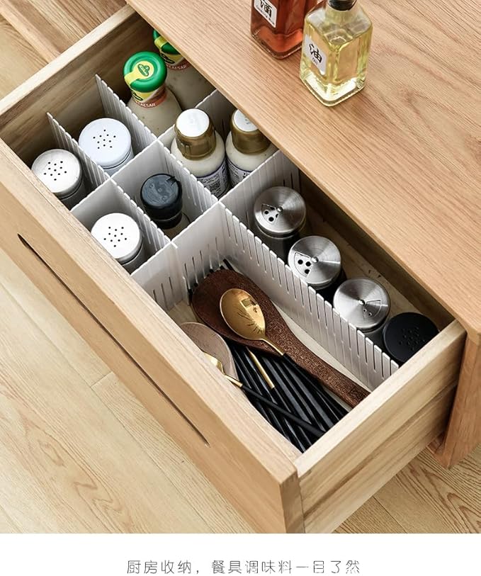 (Plastic Divider + Combination Accessories) Drawer Divider DIY Drawer Organizer No Cut Socks Medicine Cosmetics Small Items Underwear Tie Desktop Organizer (20 pcs 16x2.7 inches + 60 accessories)