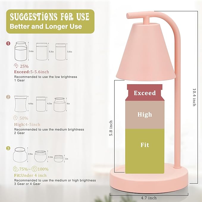 Pink Candle Warmer, Candle Warmer Lamp with Timer,Electric Candle Lamp Warmer for Scented Wax with 2 Bulbs,House Warming Gifts New Home&Gifts for Women, Candle Lamp for Jar Candles