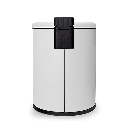 ACENTO 1.3 Gal Round Bathroom Trash Can with Lid – Stainless Steel Small Trashcan with Soft Close Pedal & Removable Liner – Compact Waste Bin for Bathroom, Bedroom, Dorm, Office – Matte White
