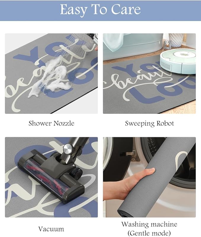MontVoo-Bath Mat Rug Long Non Slip Super Absorbent Bathroom Runner Stain Resistant Quick Dry Thin Bathroom Mat Fit Under Door-24"x70",Blue-Look