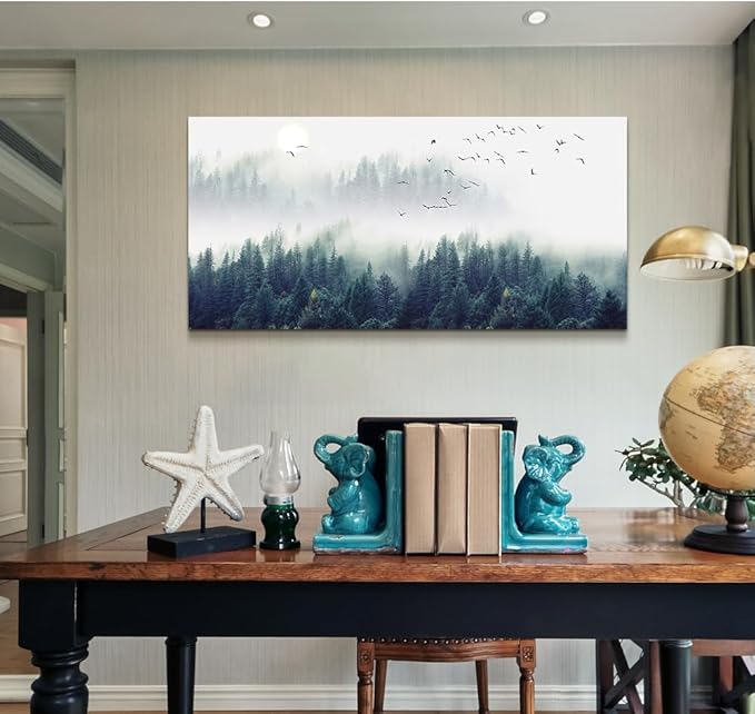 Wapluam Large Wall Art For Living Room Canvas Wall Decor Bedroom Modern Home Decor Office Wall Decoration Fog Forest View Wall Painting Stretched And Framed Pictures Ready To Hang Art Works 48 X 24